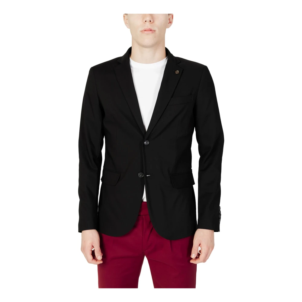 Gianni Lupo Zwarte Button-Up Blazer voor Mannen Black Heren