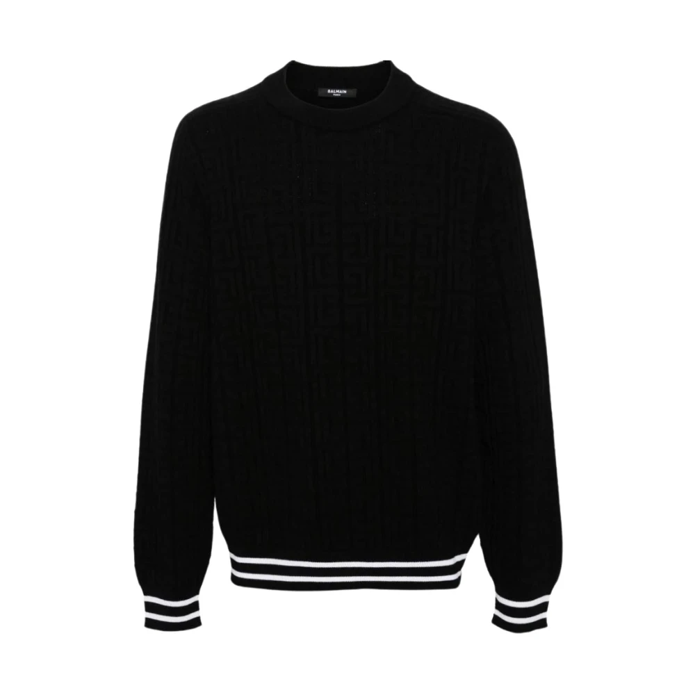 Balmain Jacquard trui met patroon en ronde hals Black Heren
