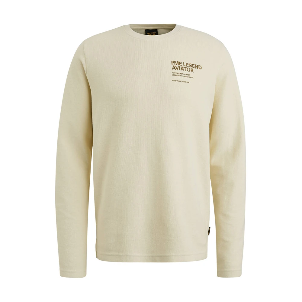 PME Legend Gestructureerde longsleeve R-hals top Beige Heren