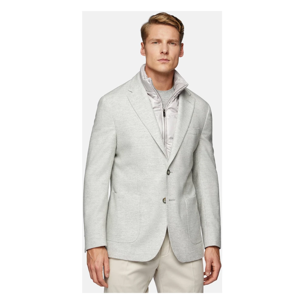 Boggi Milano Diagonal Wool Blazer met Afneembare Bijzet Blue Heren