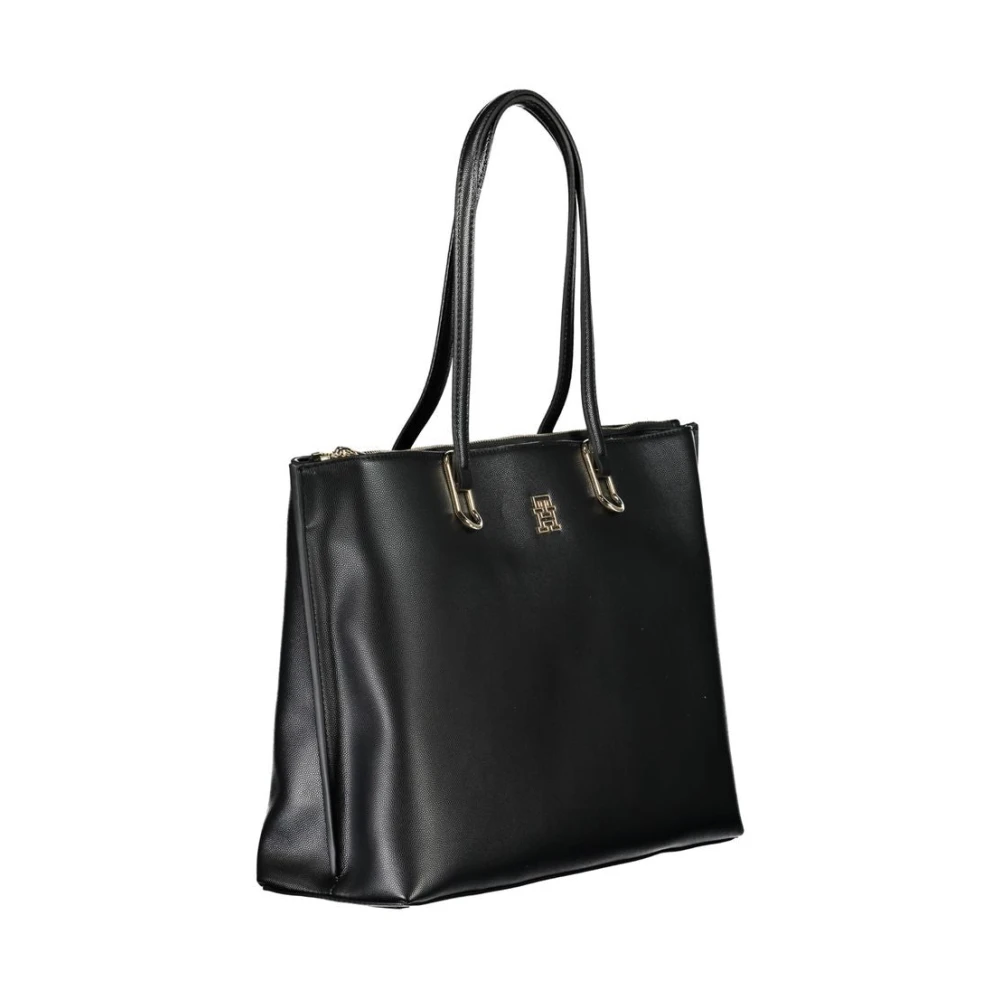 Tommy Hilfiger Zwarte Polyethyleen Schoudertas met Laptoptas Black Dames