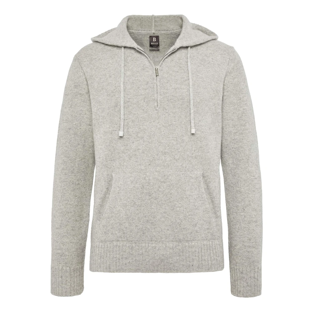 Boggi Milano Cashmere Half-Zip Hoodie Gray, Herr