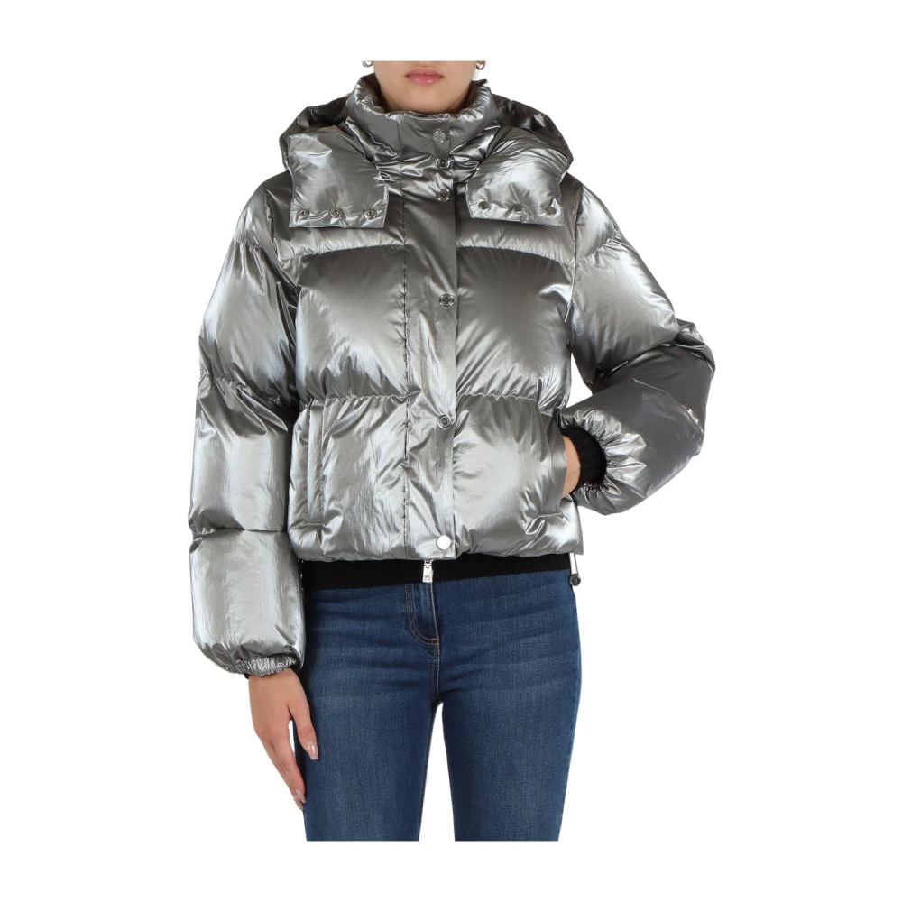 Elisabetta Franchi Gewatteerde Metallic Cropped Jas Gray Dames
