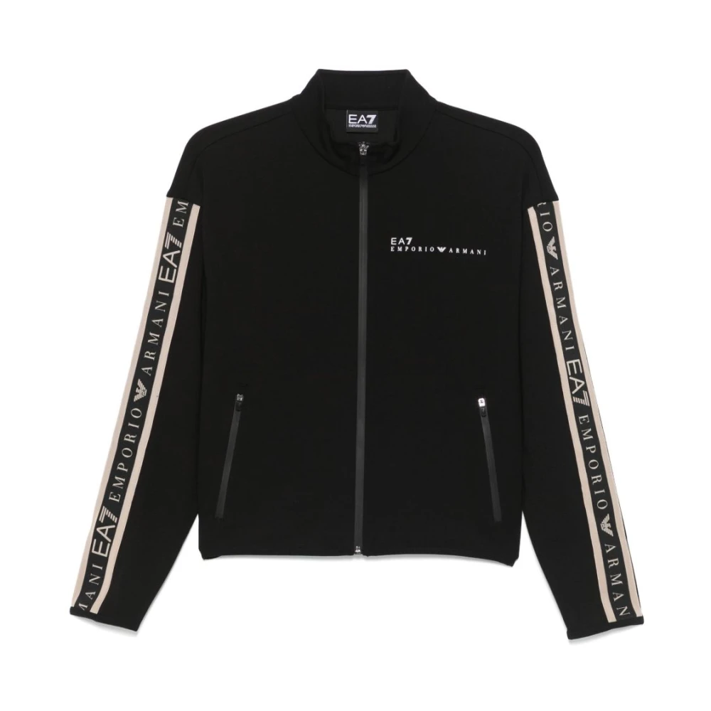 Emporio Armani EA7, Zip-throughs, female, Black, XL, Black Zip Jumper with Logo Panels