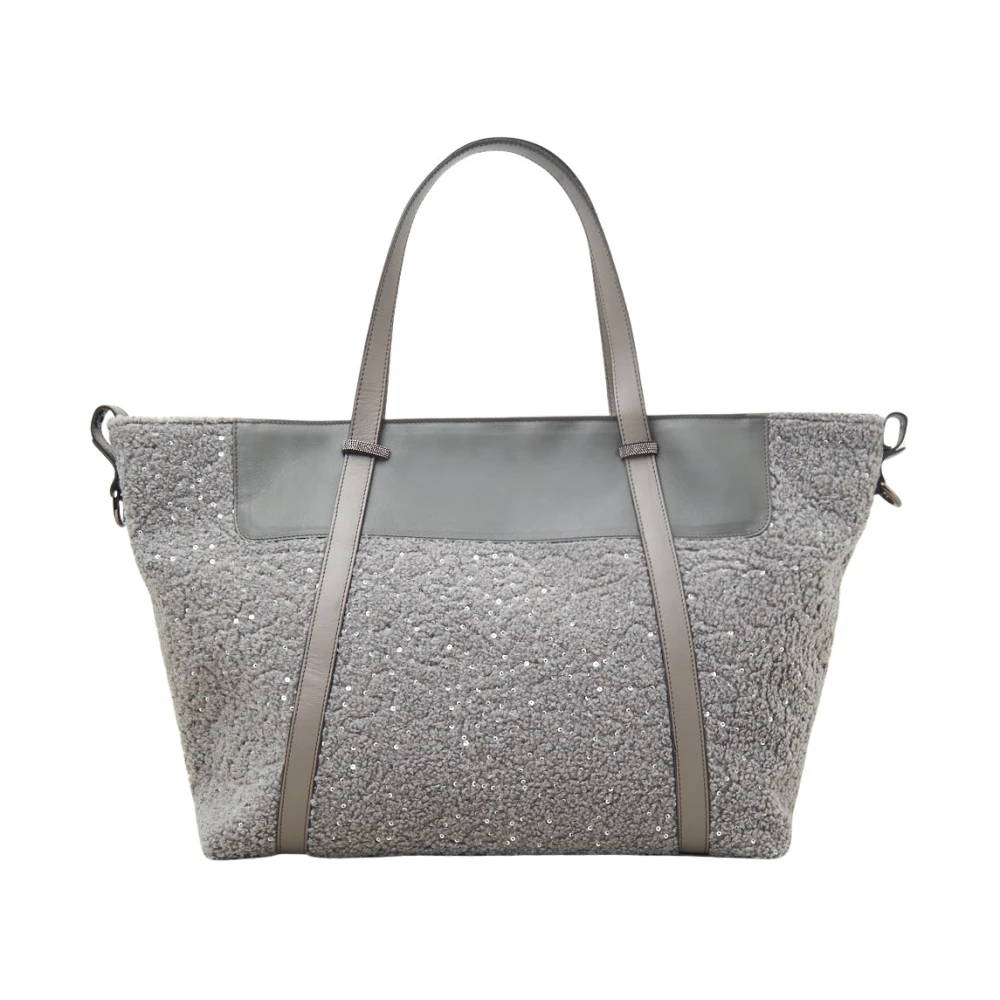 PESERICO Eco-leer tote tas met pailletten en Punto Luce rand Gray Dames