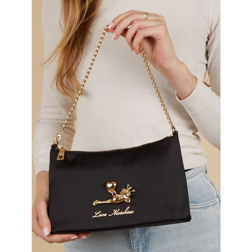 Love Moschino Satijnen Schoudertas in Zwart Black Dames