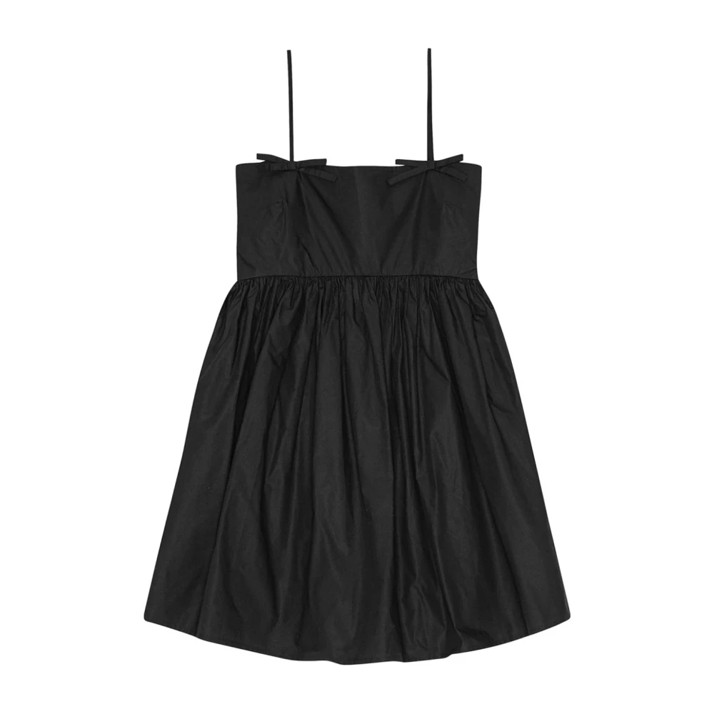 Ganni Zwarte Katoenen Poplin Strikdetail Jurk Black Dames