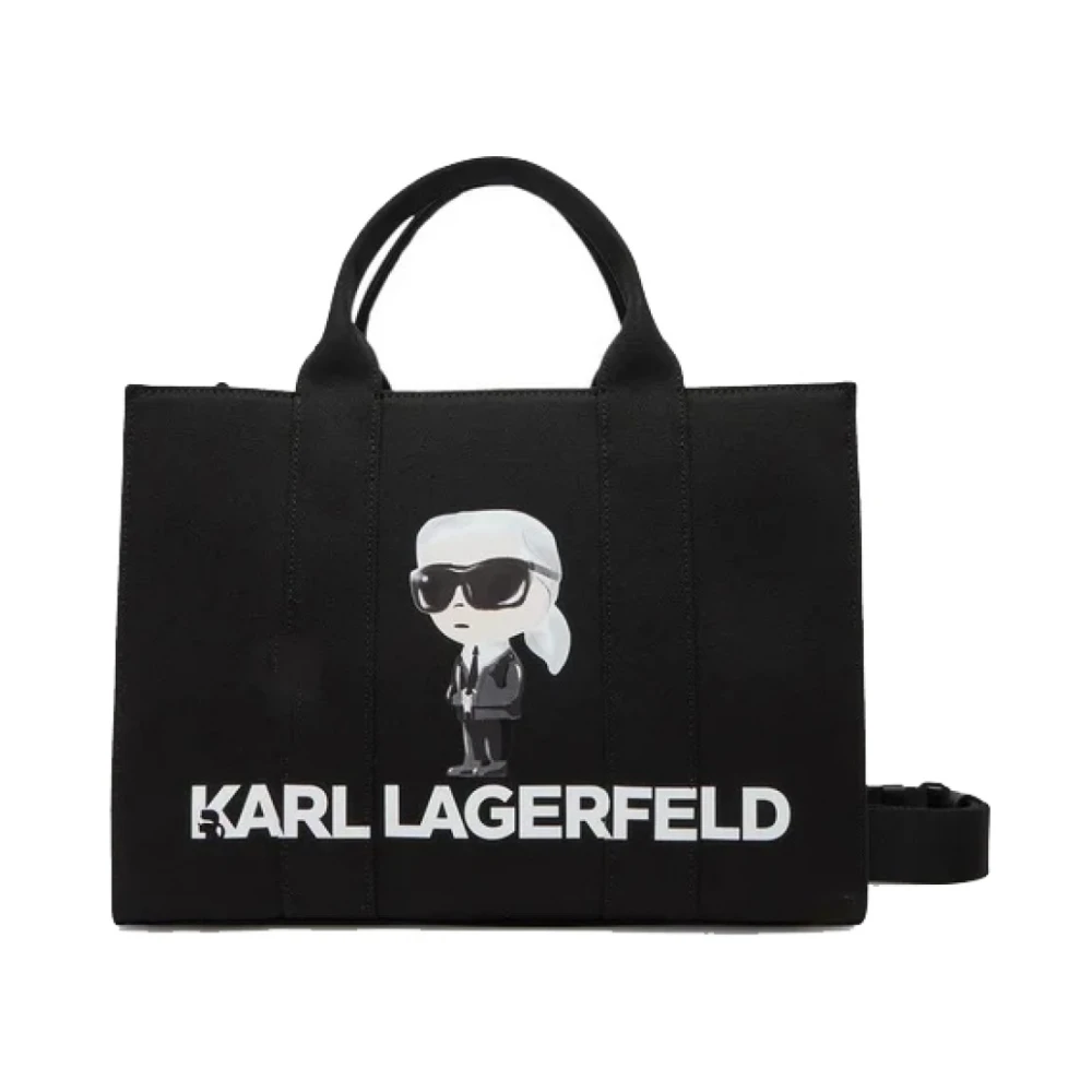 Karl Lagerfeld Black Shopping Bags, Female, One Size, Ikon Aquarelle Canvas Tote