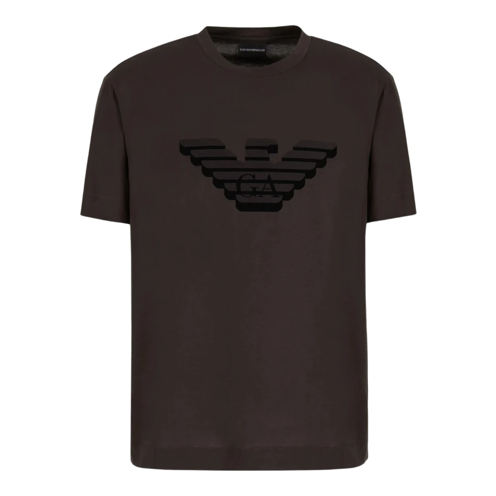 Emporio Armani Premium Katoenen T-shirt met Logo Print Brown Heren