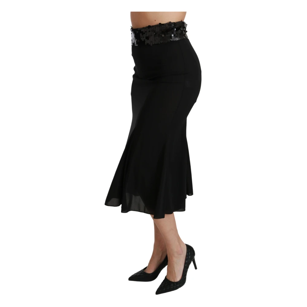 Dolce & Gabbana Zwarte Pailletten Hoge Taille Rok Black Dames