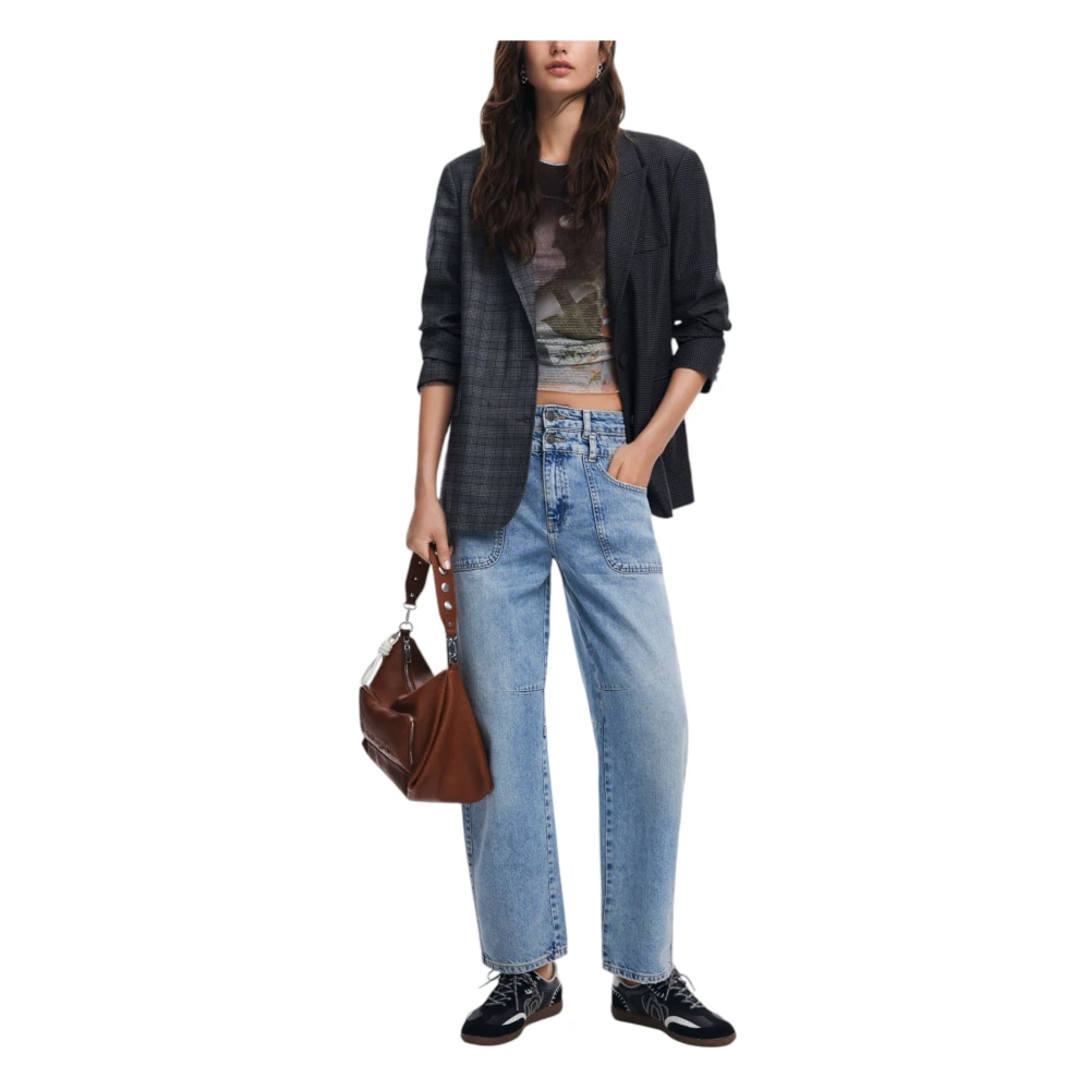 Desigual Geruite Zwarte Blazer met Reverskraag Black Dames