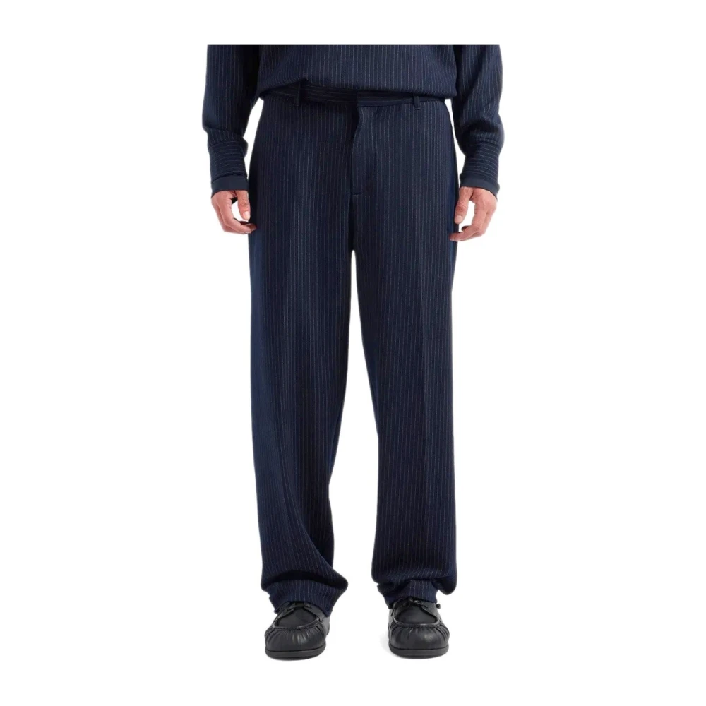 Emporio Armani Donkerblauwe Gestreepte Broek Blue Heren