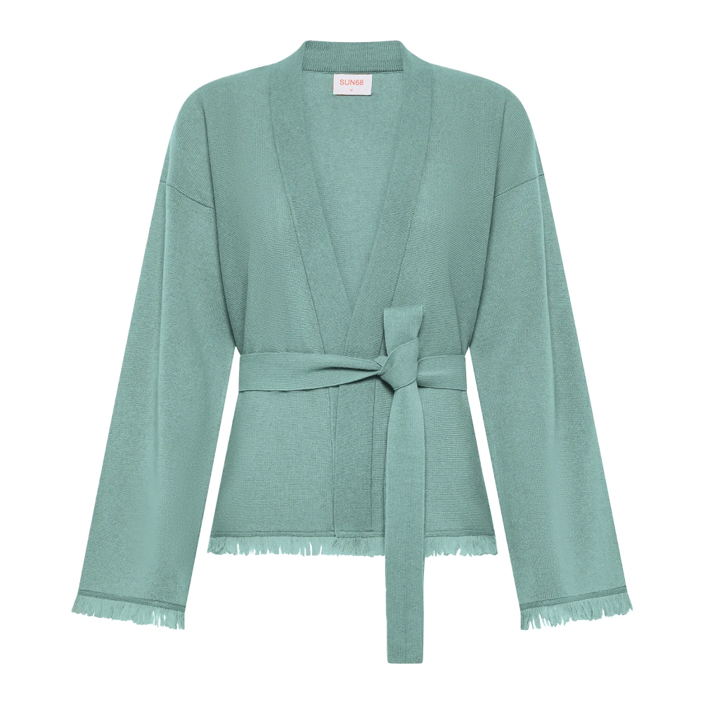 Sun68 Women's Green Cardigans, Xl, Long Cardigan Fringes L/S