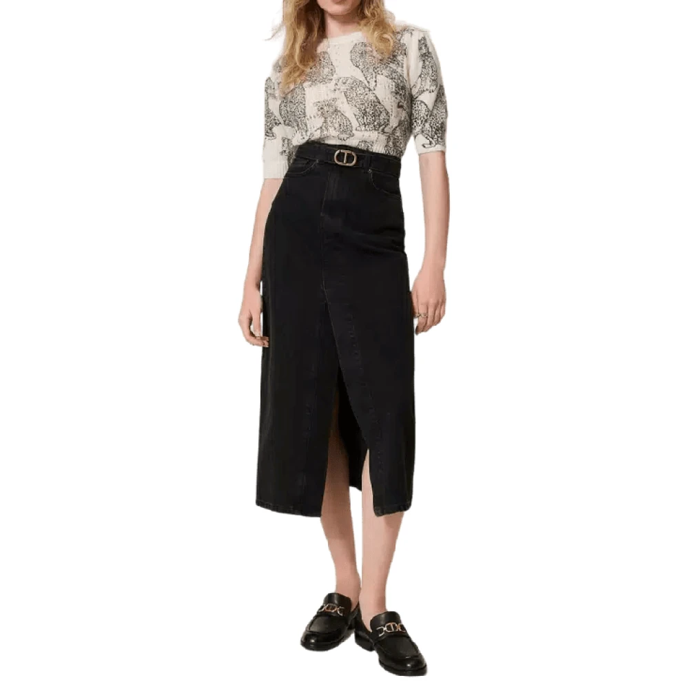 Twinset Zwarte denim jeans rok met riem Black Dames