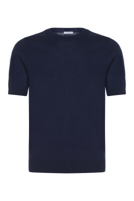 blue-knit-short-sleeved-sweater