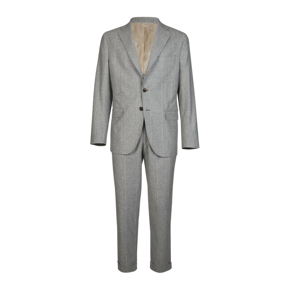 Eleventy Men's Gray Single Breasted Suits, 2XL, Slim Fit Wool Silk Cashmere Suit