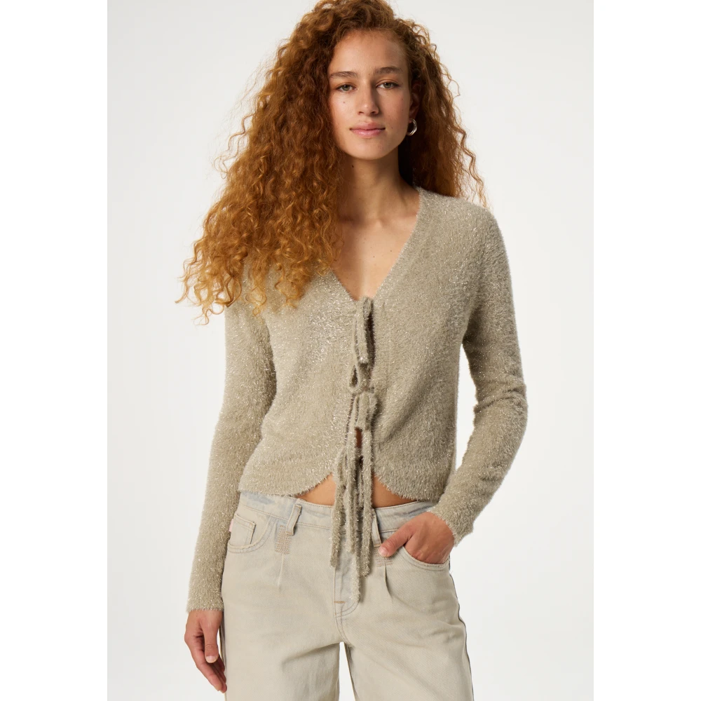 Fabienne Chapot Gouden Glitter V-Hals Vest Yellow Dames