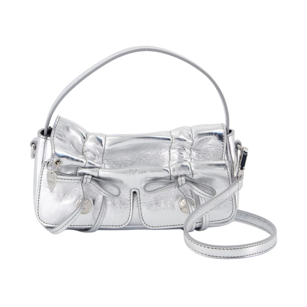 Acne Studios Women's Gray Handbags, One Size, Silver Leather Crossbody Bag With Multiple Pockets