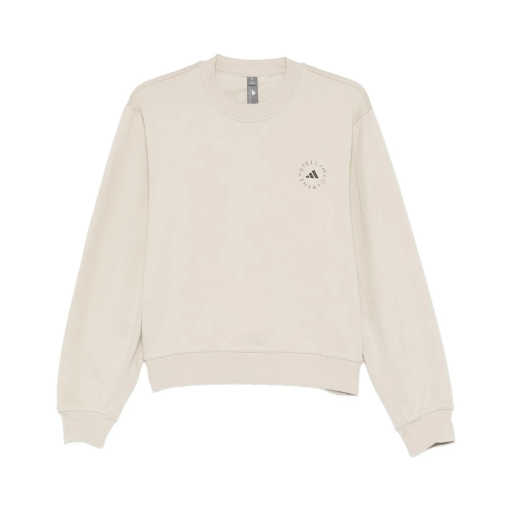 Adidas By Stella Mccartney Women's Beige Sweatshirts, M, Logo Graphic Print Crewneck Sweatshirt