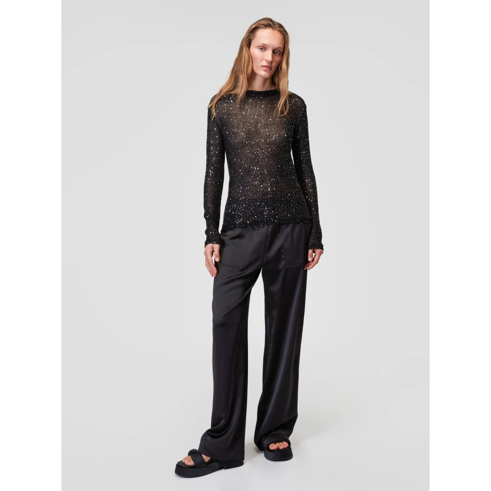 Roberto Collina Sprankelende longsleeve gebreide top Black Dames