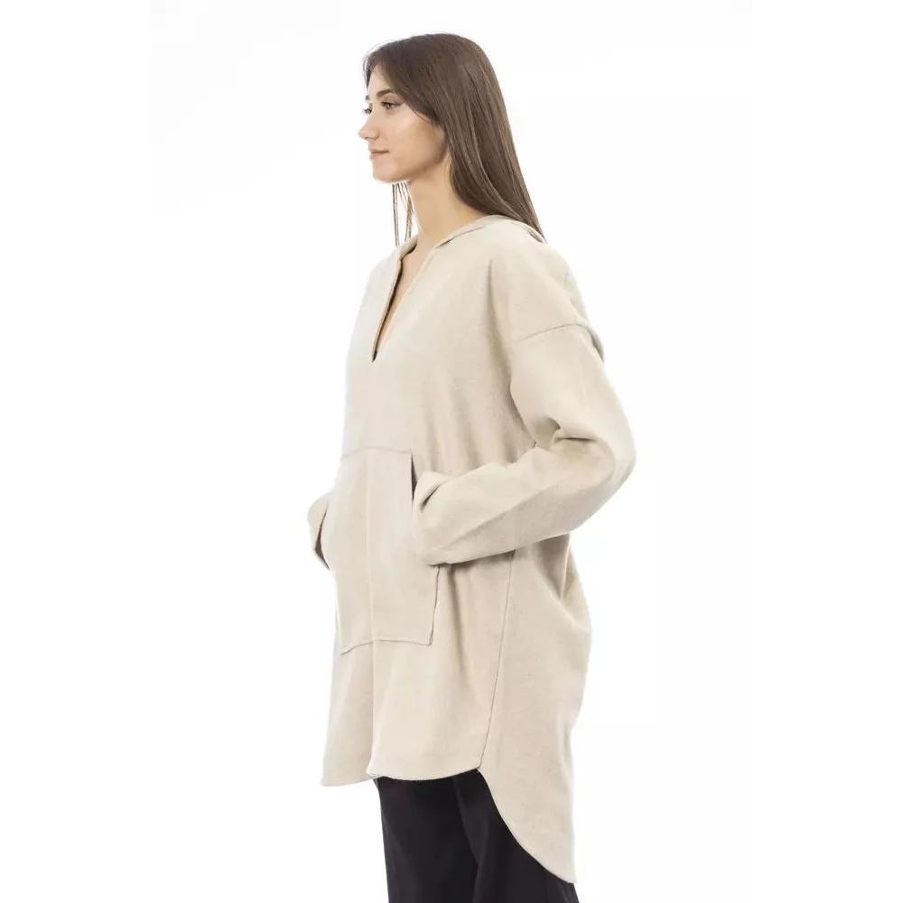 Alpha Studio Beige Hooded Lange Trui Beige Dames