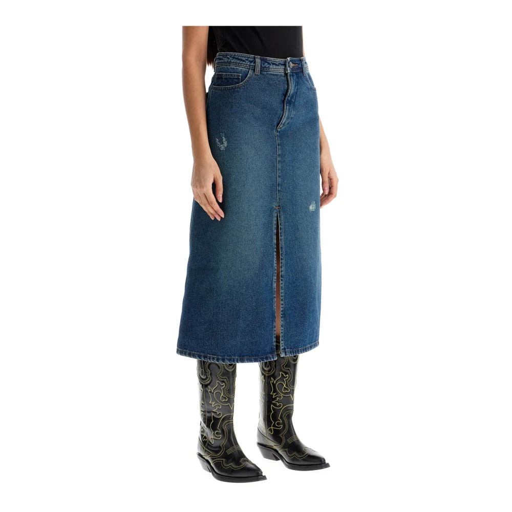 A.p.c. Versleten Denim Midi Rok met Split Blue Dames
