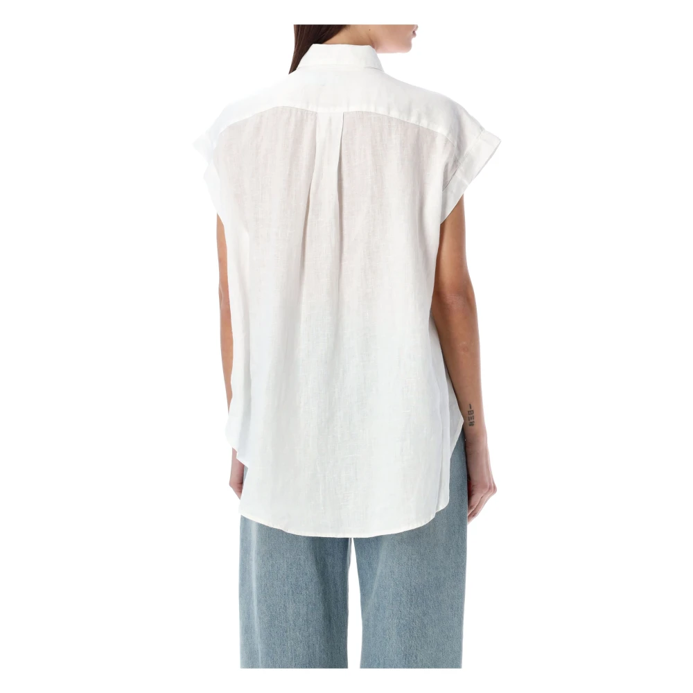 Ralph Lauren Linnen Popover Blouse White Dames