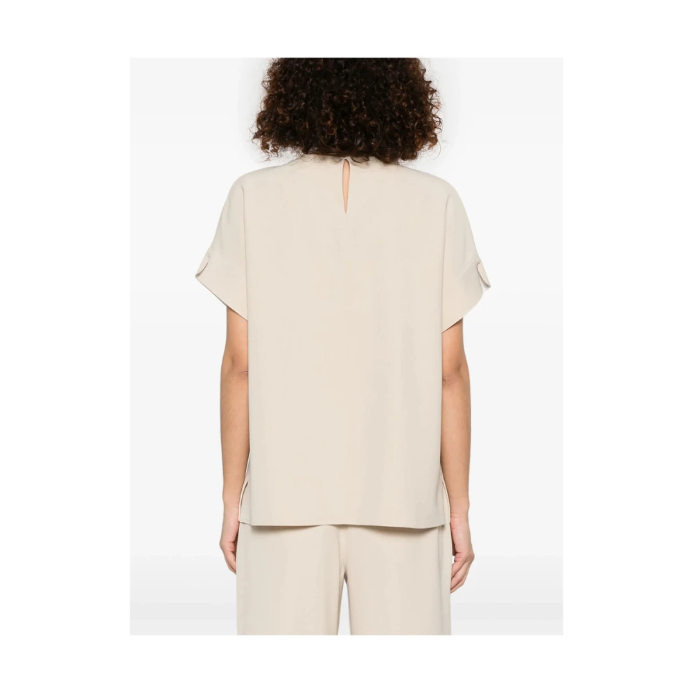 Antonelli Firenze Beige Crew Neck T-shirt met sleutelgatdetail Beige Dames