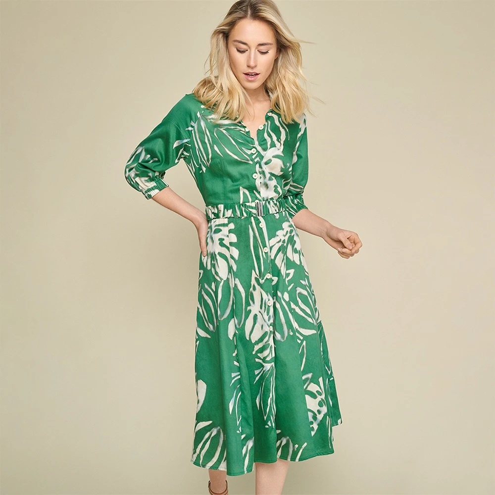 Marie Méro Bloemenprint Katoenen Jurk Green Dames