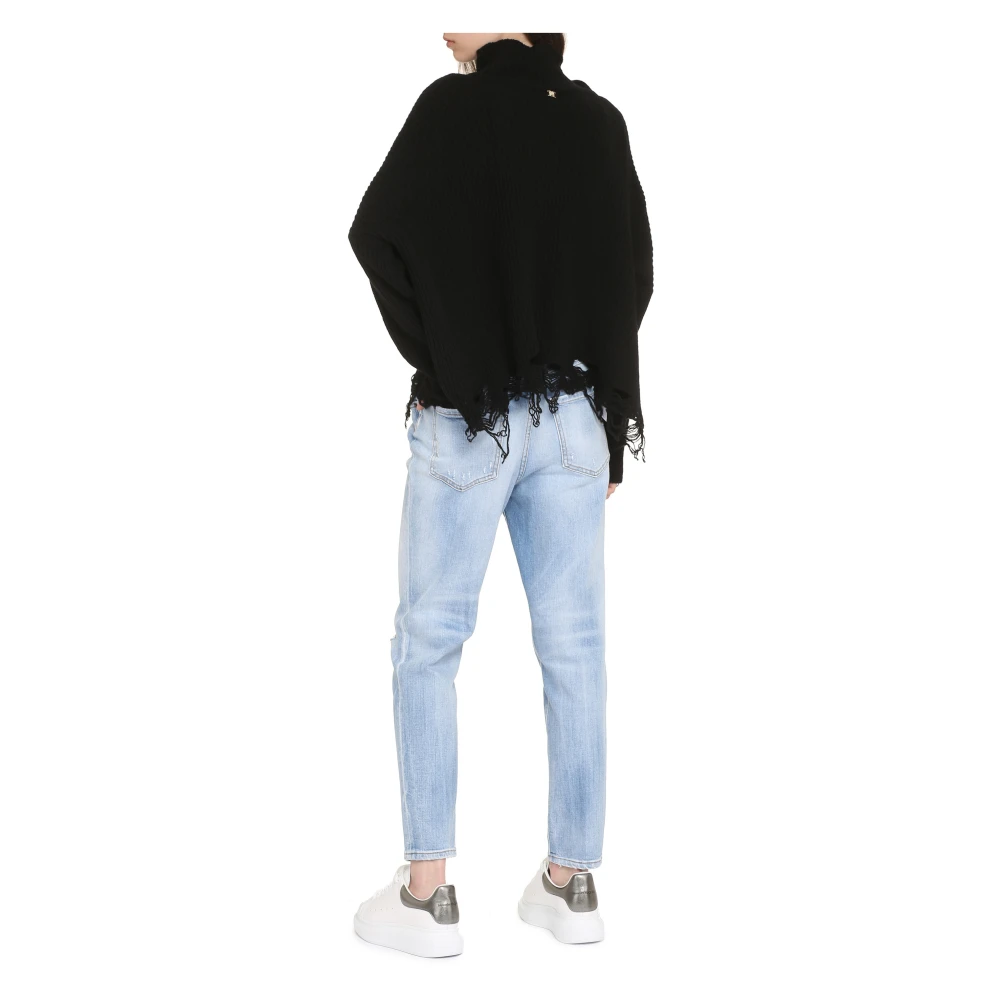 pinko Geribbelde Gebreide Coltrui met Distressed Details Black Dames