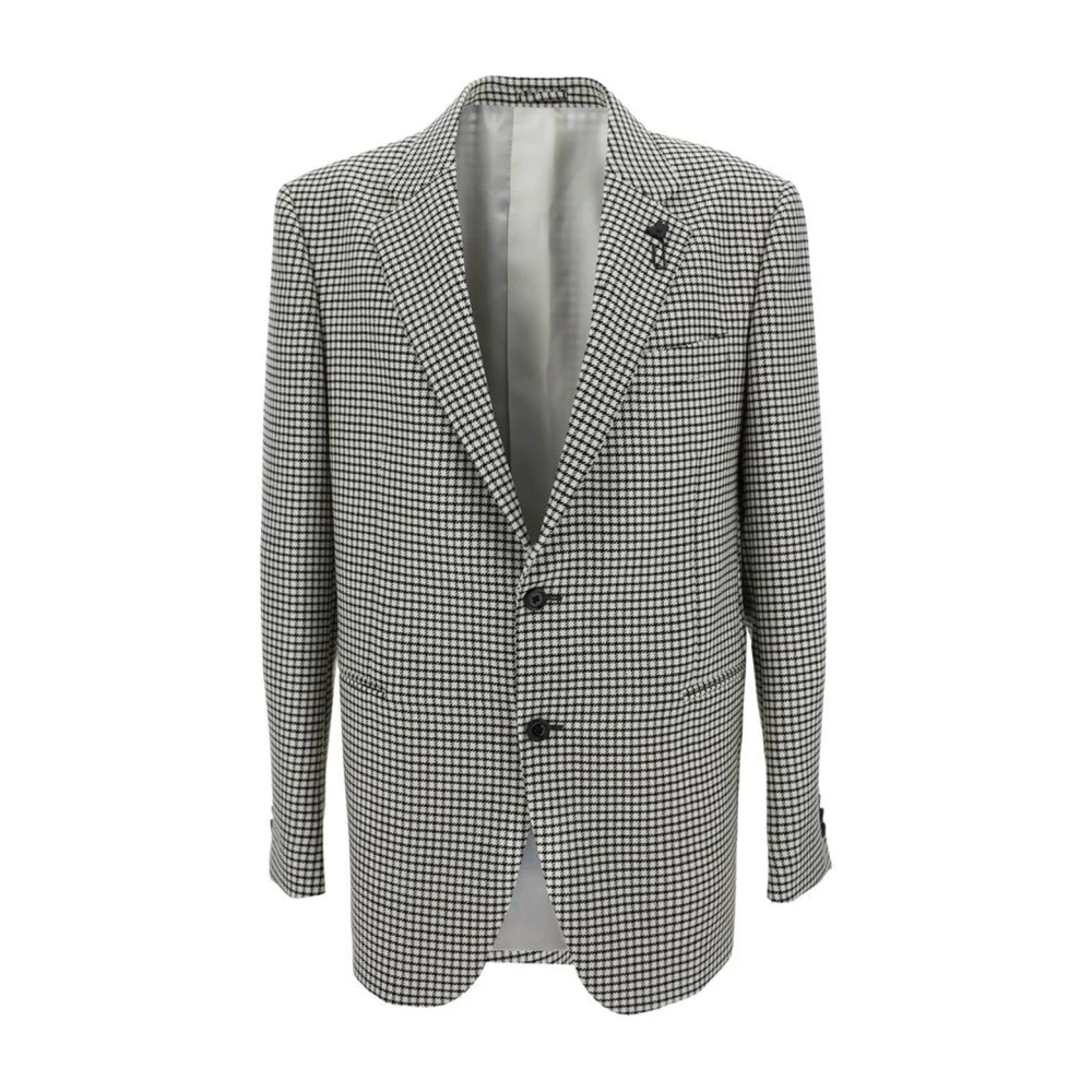 Lardini Geruite Patroon Wollen Blazer Jas White Heren