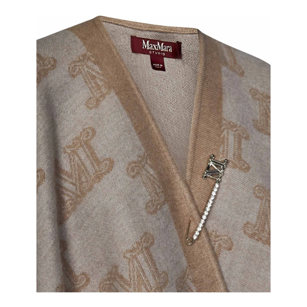 Max Mara Monogram Poncho met Franjes en Strass Beige Dames