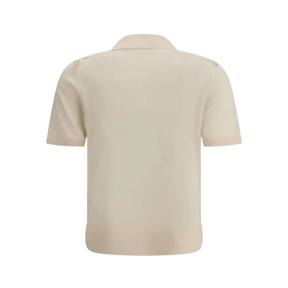 TORY BURCH Zijden Voorkant Gebreid Poloshirt Beige Dames