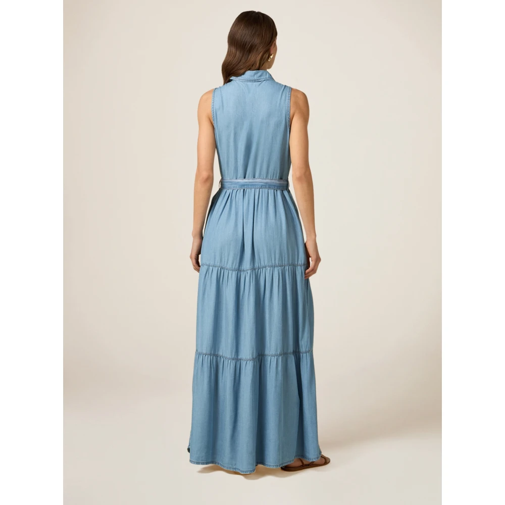 Oltre Tencel Denim-Effekt Jurk met Riem Blue Dames