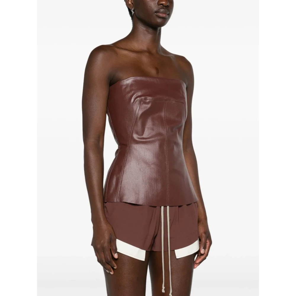 Rick Owens Coated-Denim Bustier Top Bruin Brown Dames
