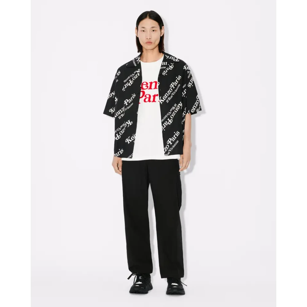 Kenzo Zwarte Hawaïaanse overhemd met origineel monogram Black Heren