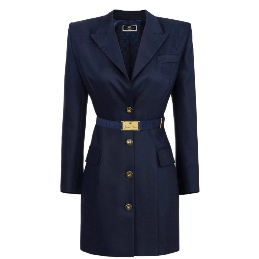 Elisabetta Franchi Wollen jas met riem Blue Dames