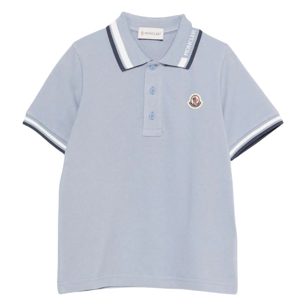Moncler , Kids Short Sleeve T-Shirts, Male, Blue, 8 Y, Cotton Logo Polo Shirt