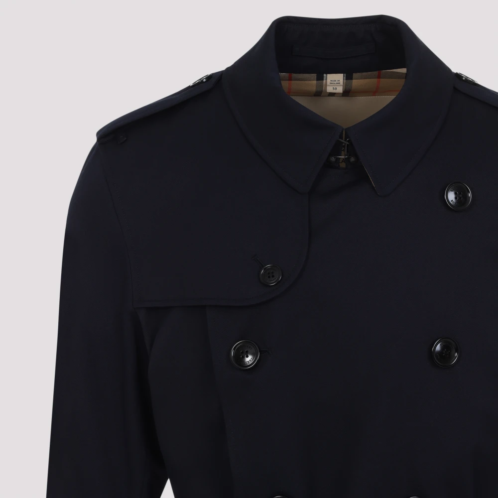 Burberry Kolenblauwe Kensington Trenchcoat Blue Heren