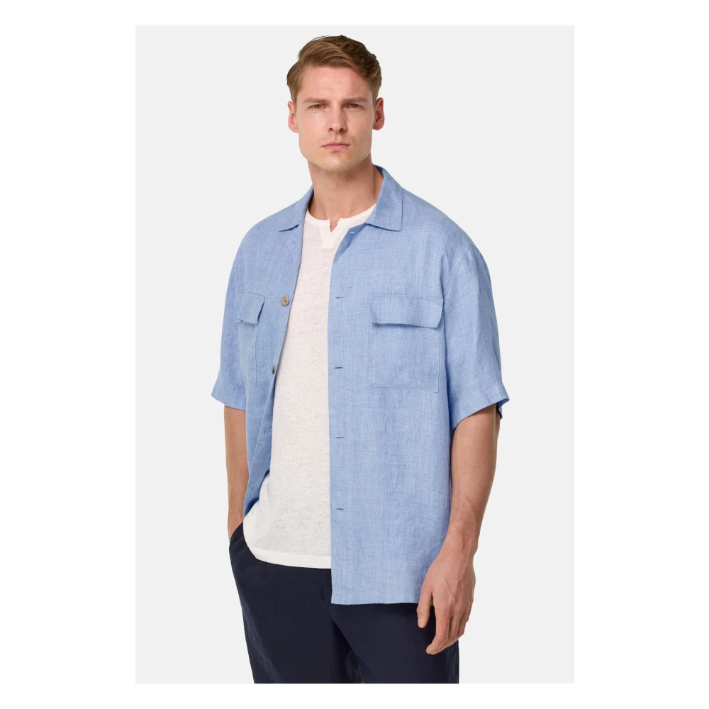 Boggi Milano Linnen Camp Overshirt Blue Heren