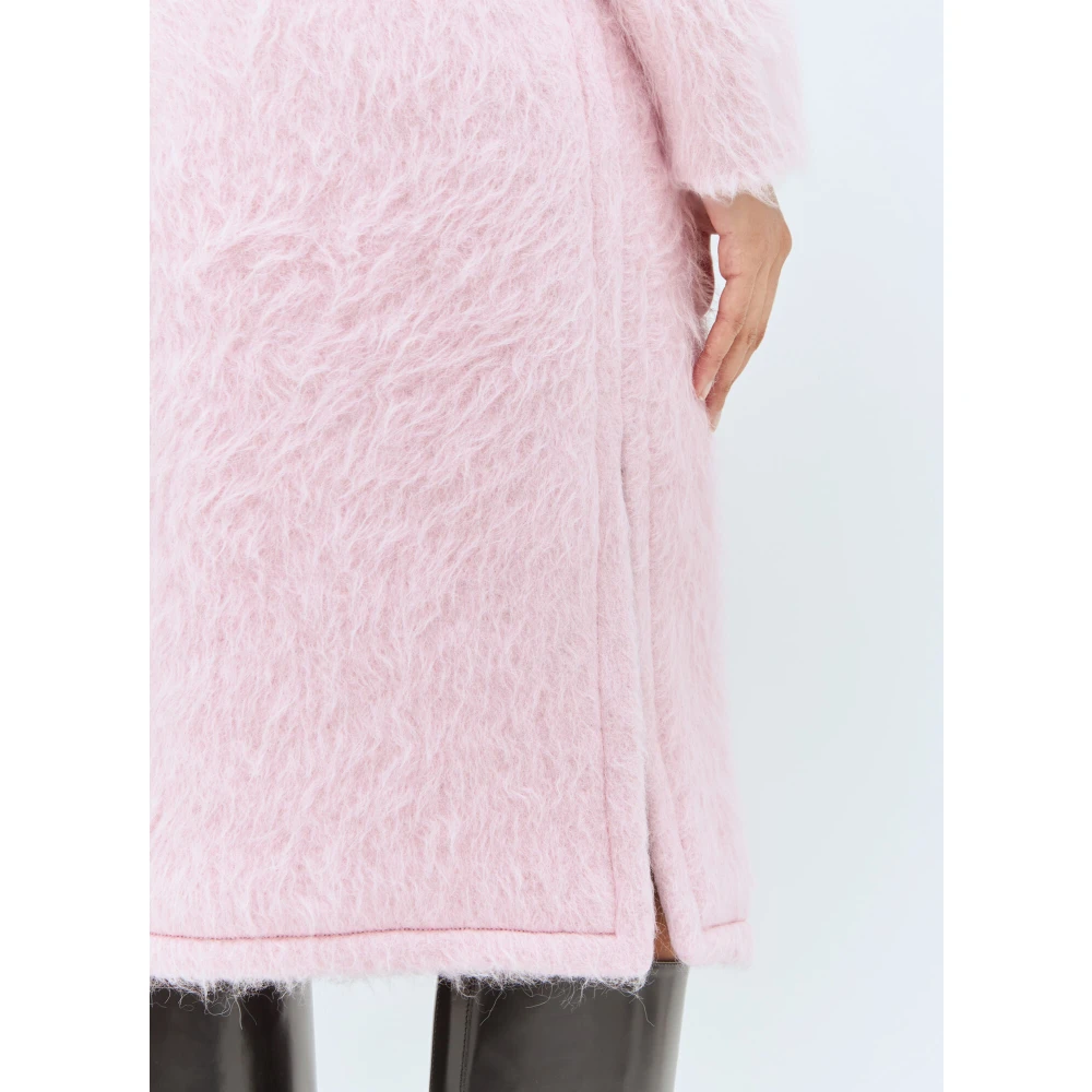 Dries Van Noten Fluffy Wool Blend Midi Skirt Pink Dames