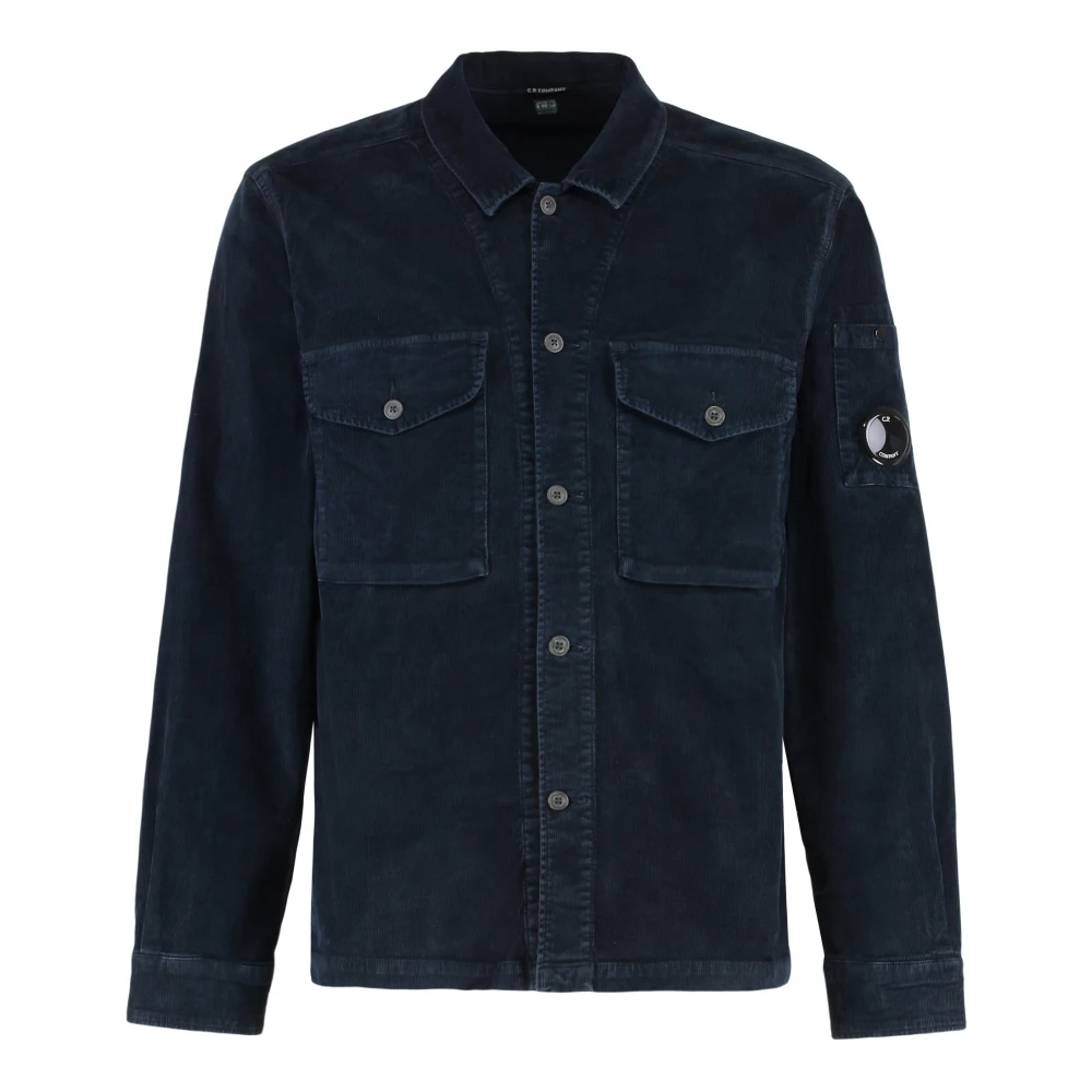 C.p. Company Men's Blue Velvet Overshirt With Front Flap Pockets