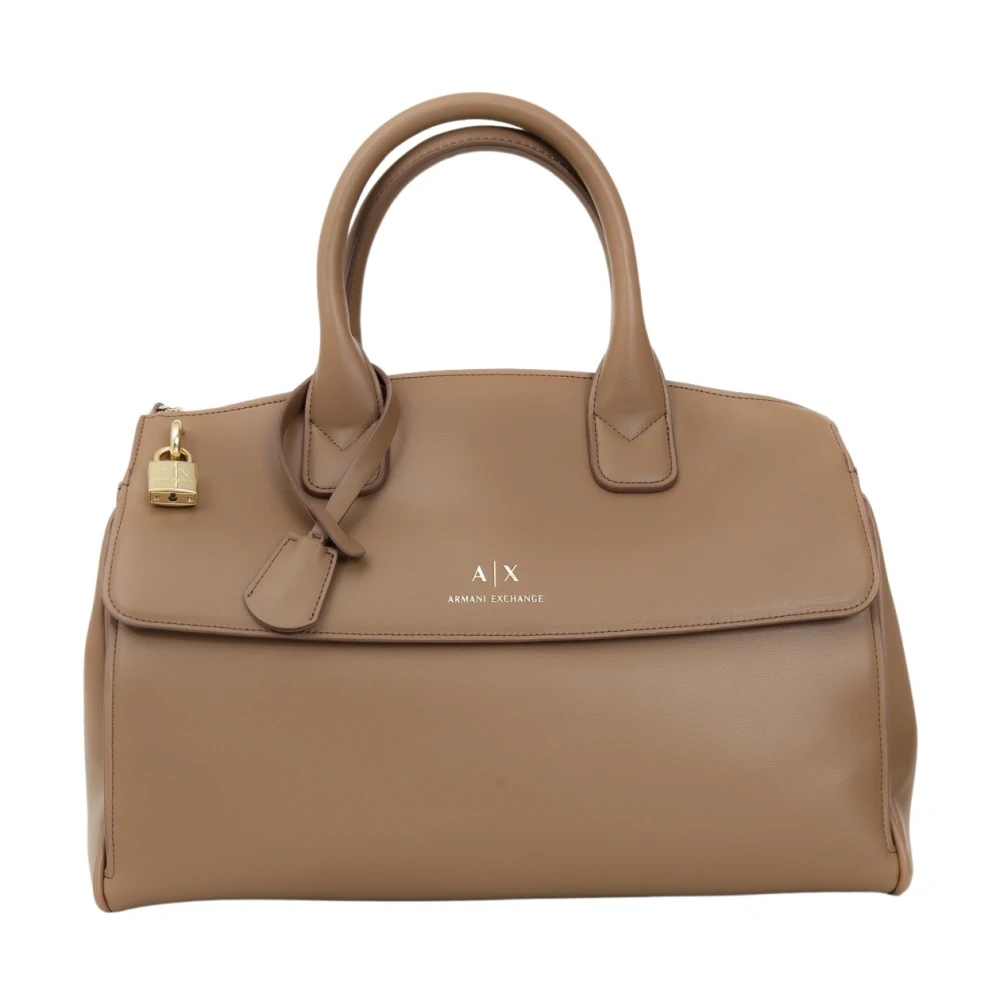 Armani Exchange Beige Shopper Tas met Slot Brown Dames