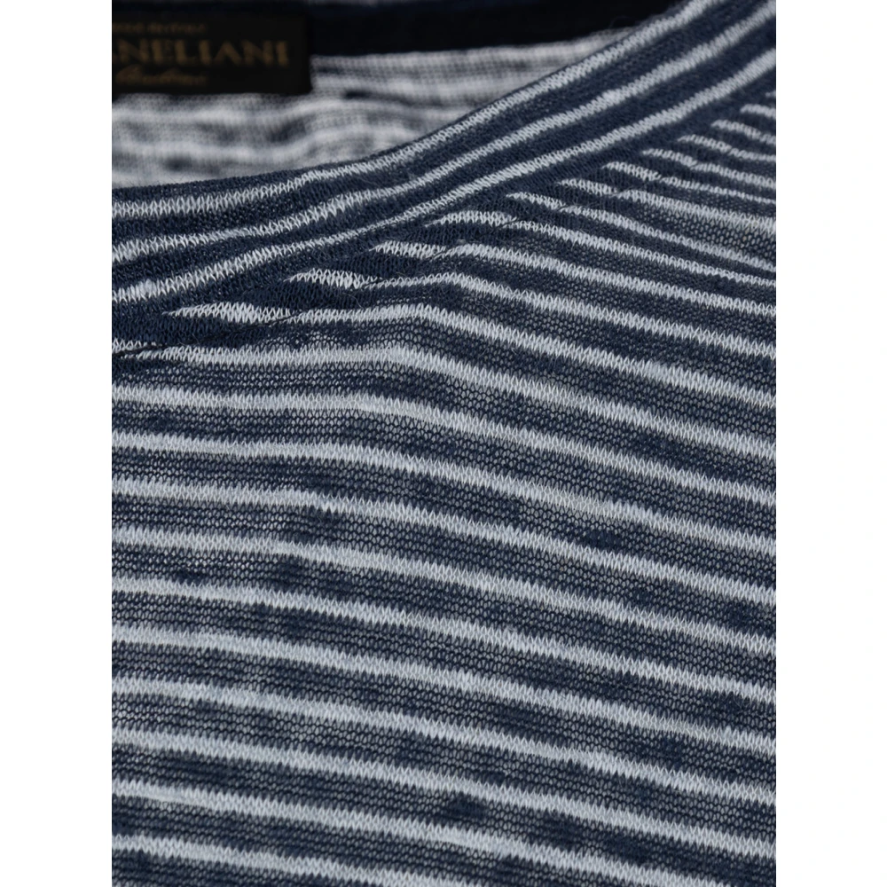 Corneliani Blauw Gestreept T-shirt met Lange Mouwen van Linnen Blue Heren