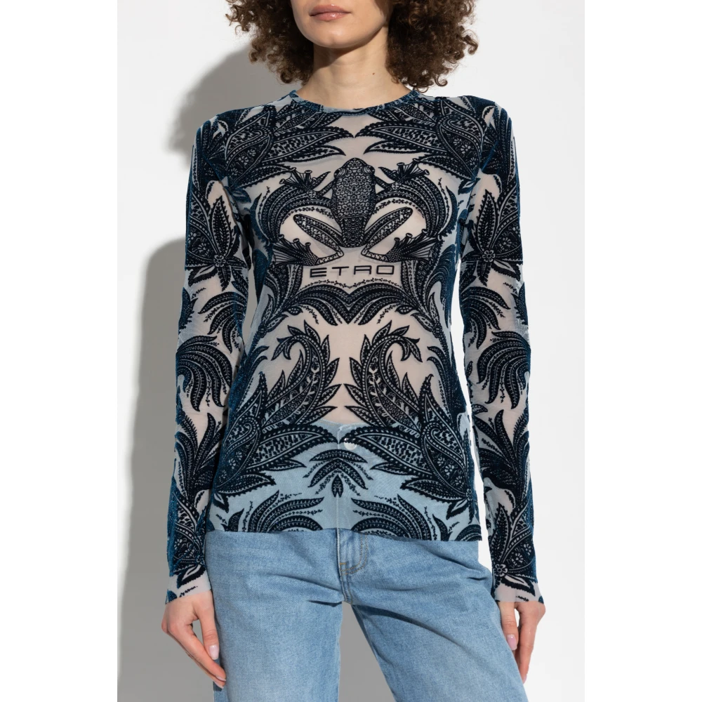 ETRO Top met fluwelen afwerking Blue Dames