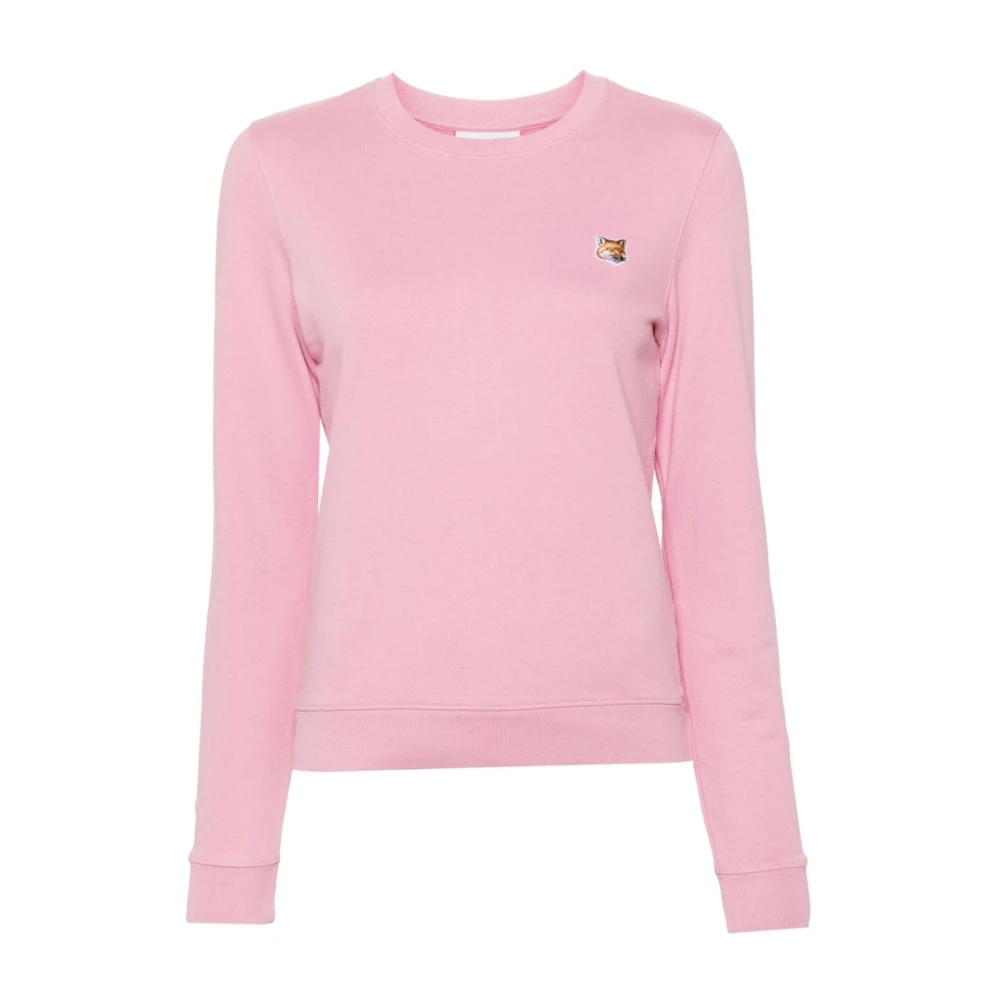 Maison Kitsuné Roze Fleece Sweater met Fox Head Patch Pink Dames