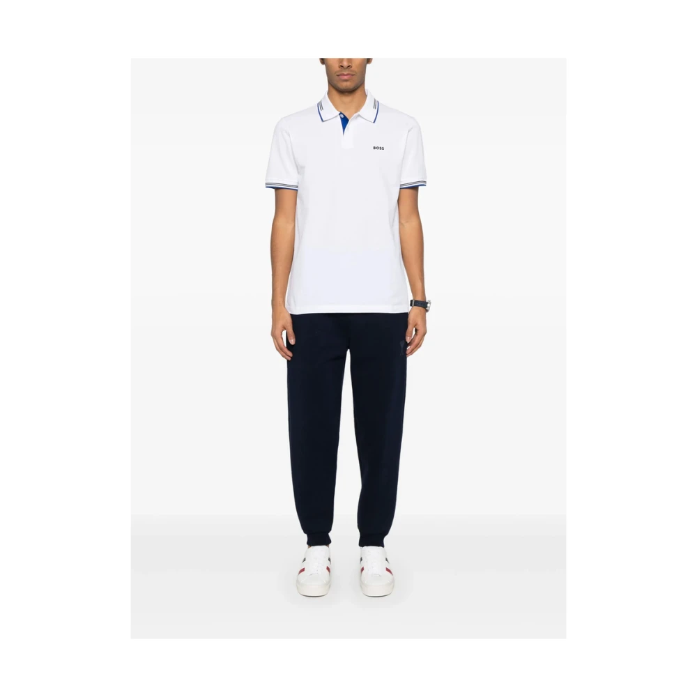 Hugo Boss Witte Geribbelde Korte Mouw Sweater White Heren