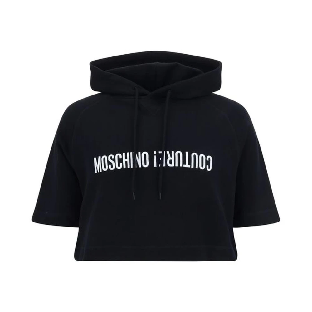 Moschino Monochrome Cropped Katoenen Hoodie met Trekkoord Black Heren