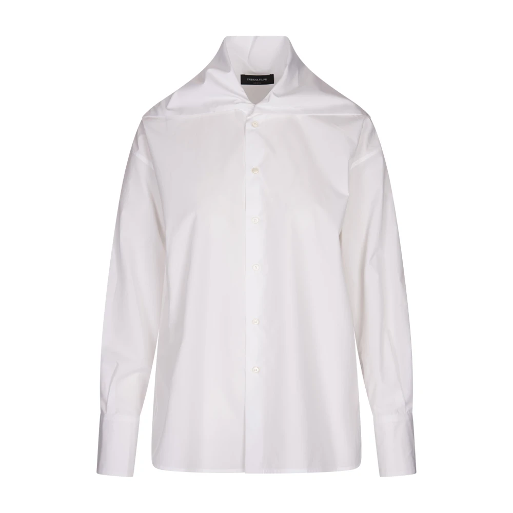 Fabiana Filippi Witte Katoenen Popeline Blouse met Hoge Kraag White Dames