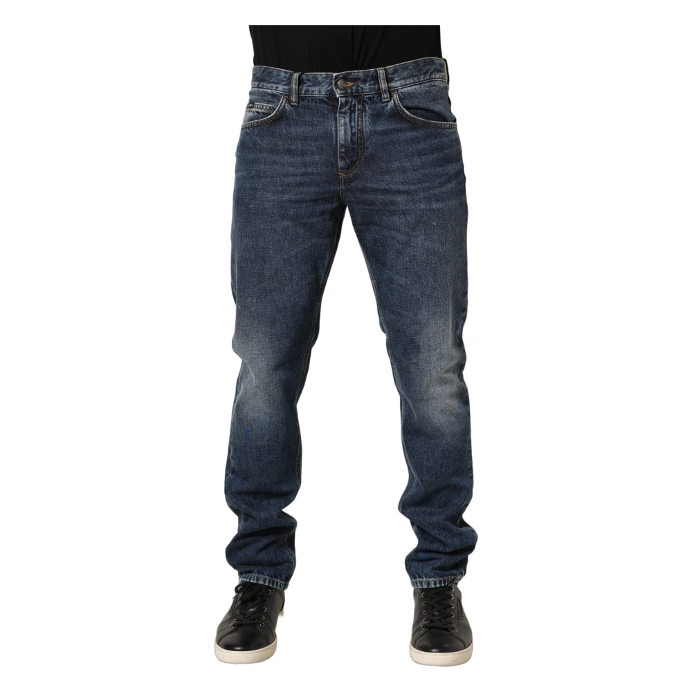 Dolce & Gabbana Men's Blue Mid Waist Straight Jeans - Slim Fit Jeans - M - Jeans